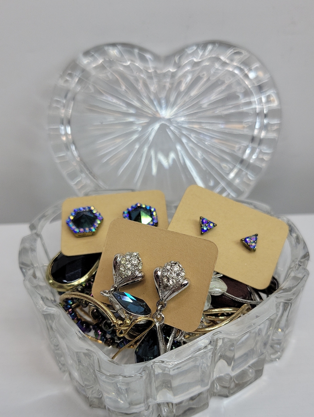 Crystal Heart Trinketbox With Earrings
